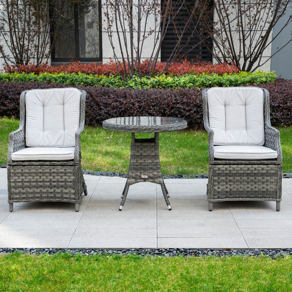 Direct Wicker 2 Seater Grey Rattan Glass Top Bistro Set Image 3