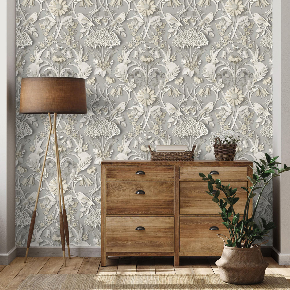 Fine Decor Woodland Soft Grey Wallpaper Image 5