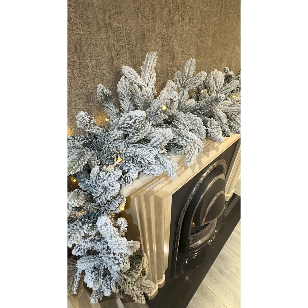 Festive Christmas Green Snow Flocked Warm White LED Christmas Garland 270cm Image 5