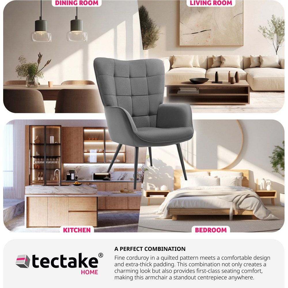 tectake Hygge Anthracite and Black Fine Cord Armchair Image 8