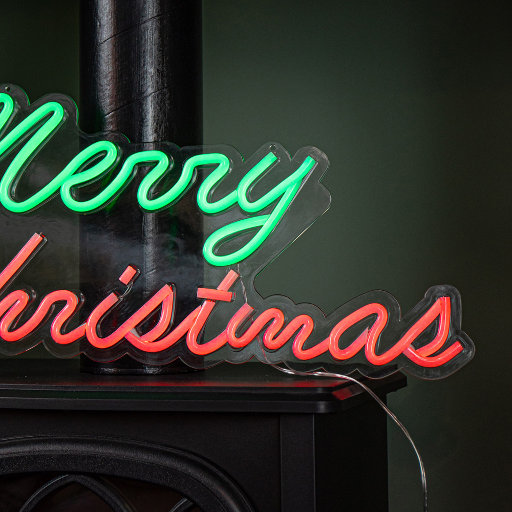 Samuel Alexander Green and Red LED Light Up Neon Merry Christmas Decoration Image 7