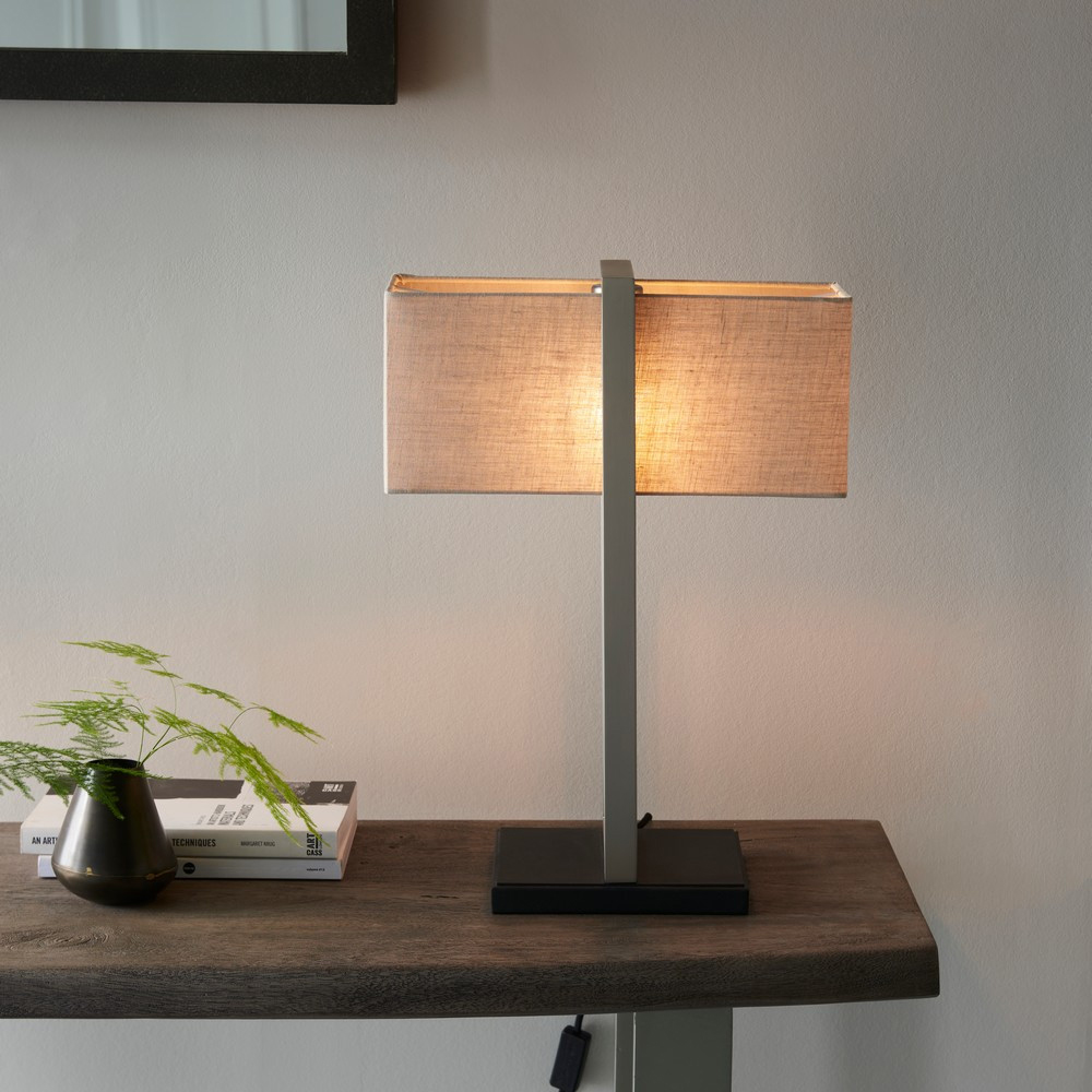 Merano Livigno Natural Linen Satin Nickel Table Lamp Image 5