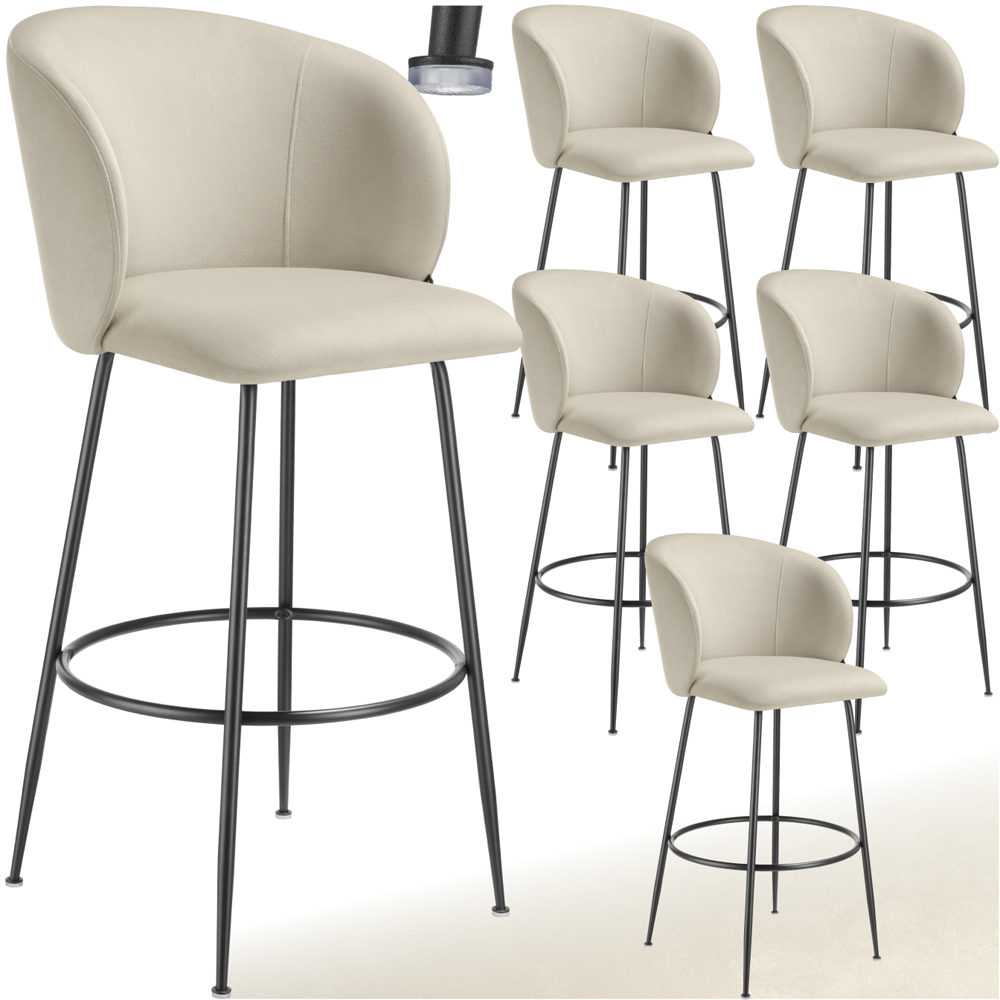 tectake Luana Cream and Black Velvet Look Padded Bar Stool Set of 6 Image 2