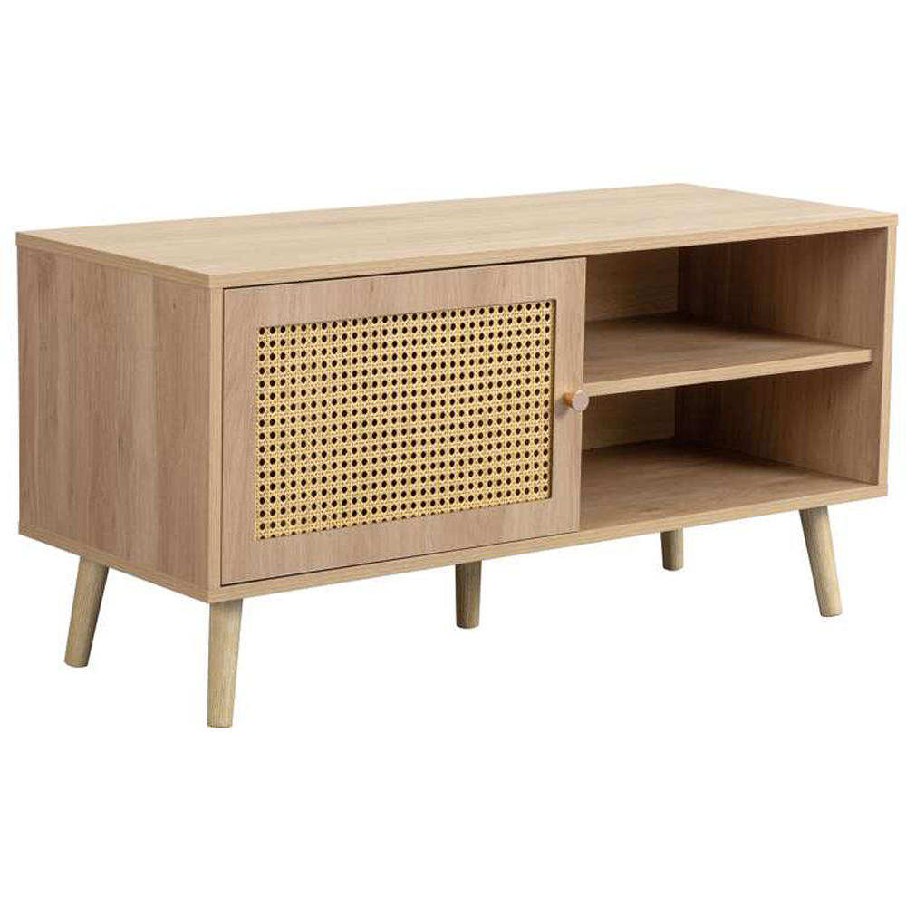 Birlea Croxley Oak Single Door 2 Shelf Rattan TV Unit Image 2