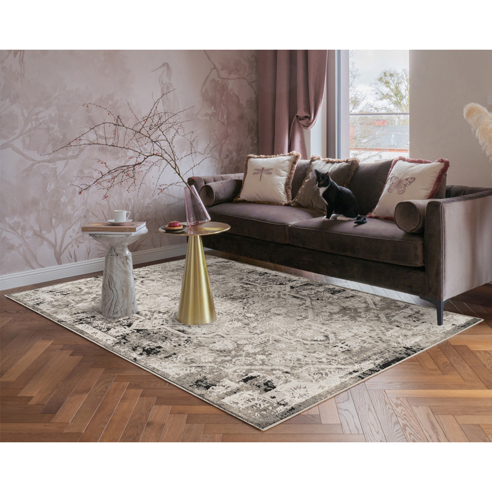 Mayfair Living Room Area Rug Metallic Sheen Contemporary Modern Damask Design - Grey 160cm x 230cm Image 2