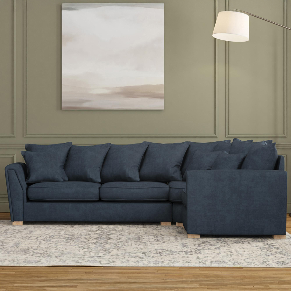 Wendleberry 3 Seater Royal Blue Plush Velvet Scatter Back Right Hand Corner Sofa Image 5