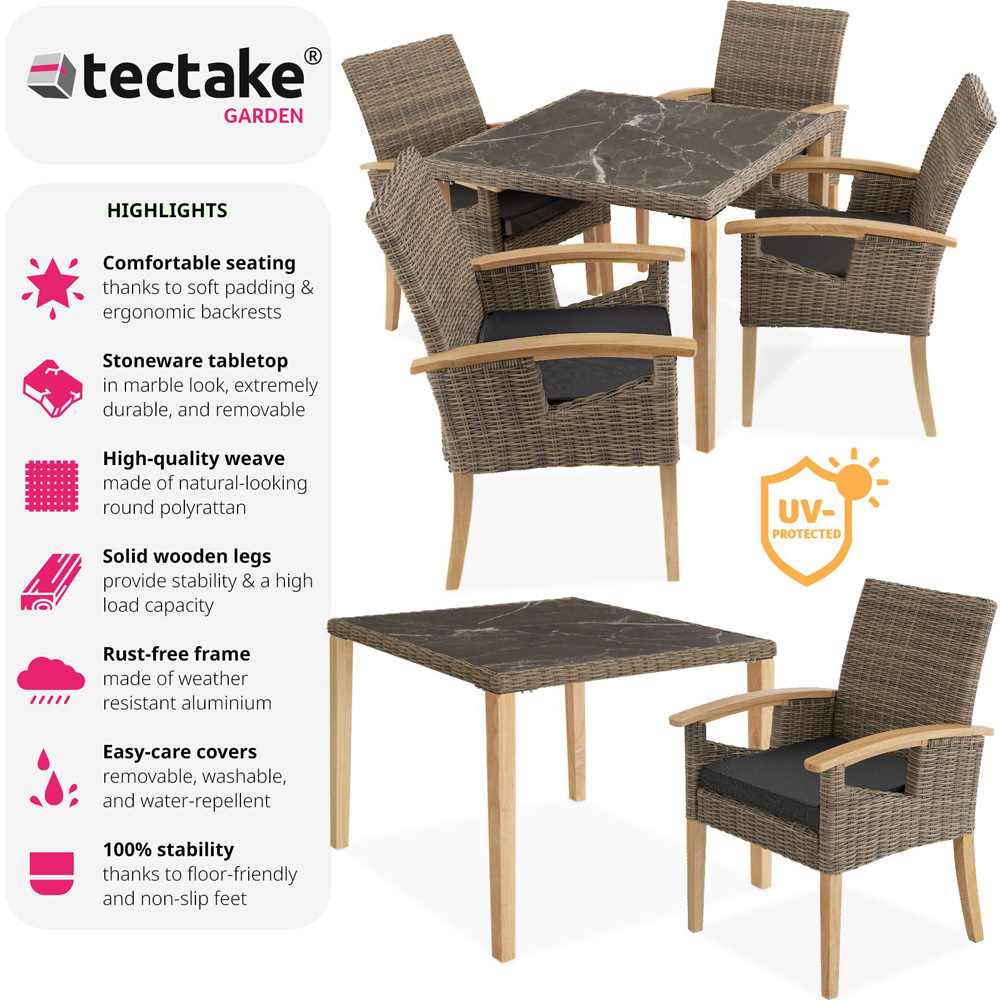 tectake Tarent Rosarno 4 Seater Rattan Garden Dining Set Natural Image 6