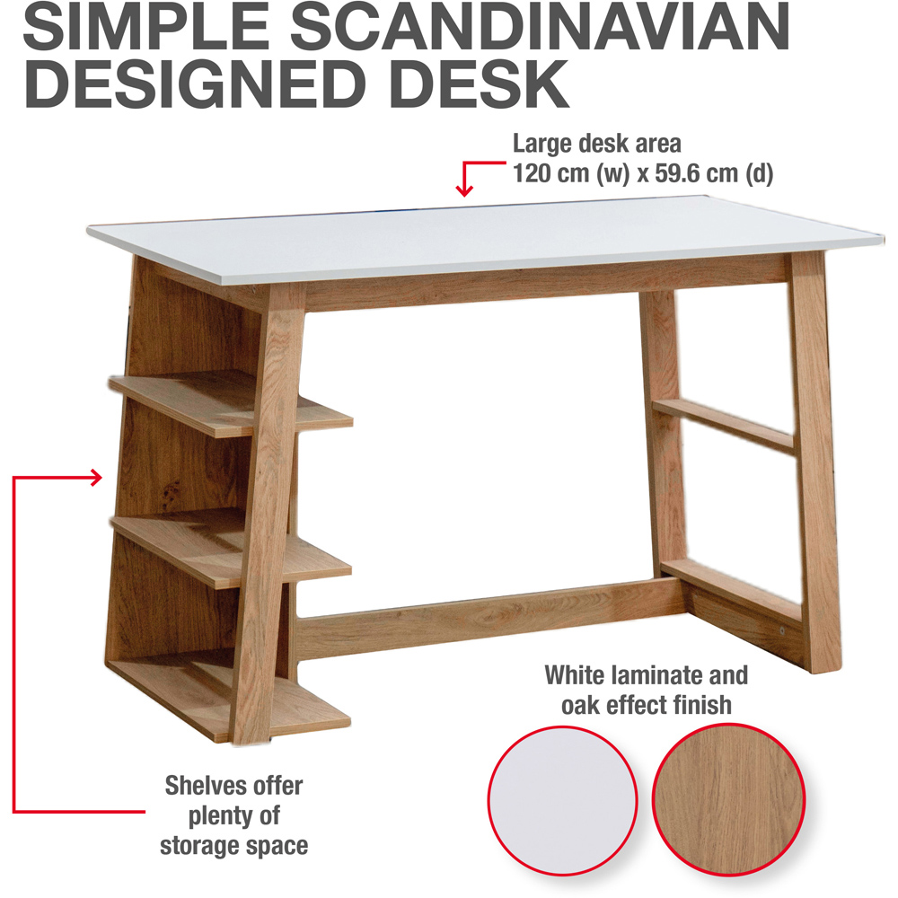 TTAP Monza Oak Effect and White Top 3 Shelf Office Computer Desk Image 7