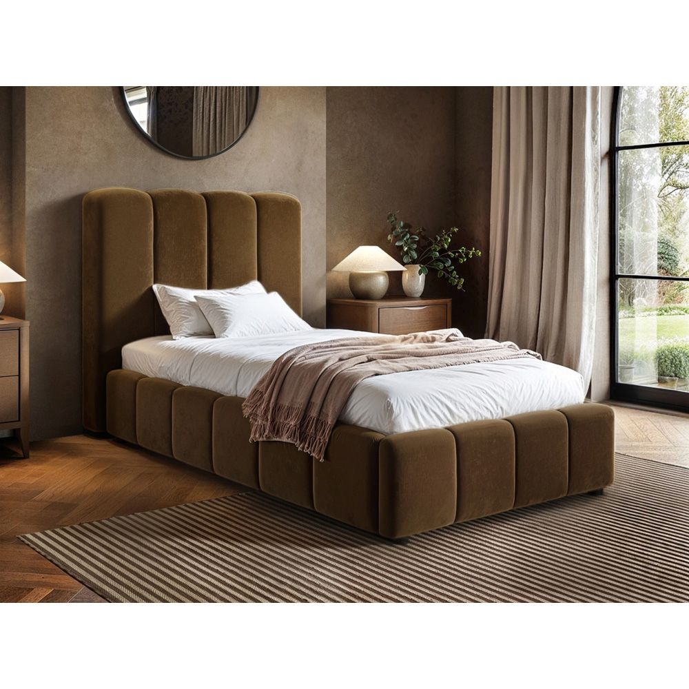 Solace+Co Emilie Single Brown Velvet Ribbed Ottoman Bed Image 7