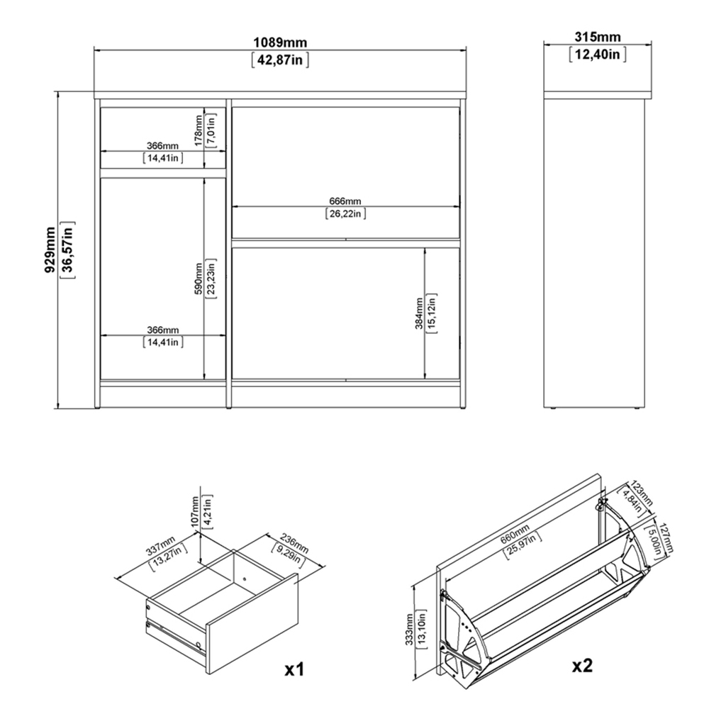 Florence Single Door 3 Drawer Concrete and White High Gloss Shoe Cabinet Image 9