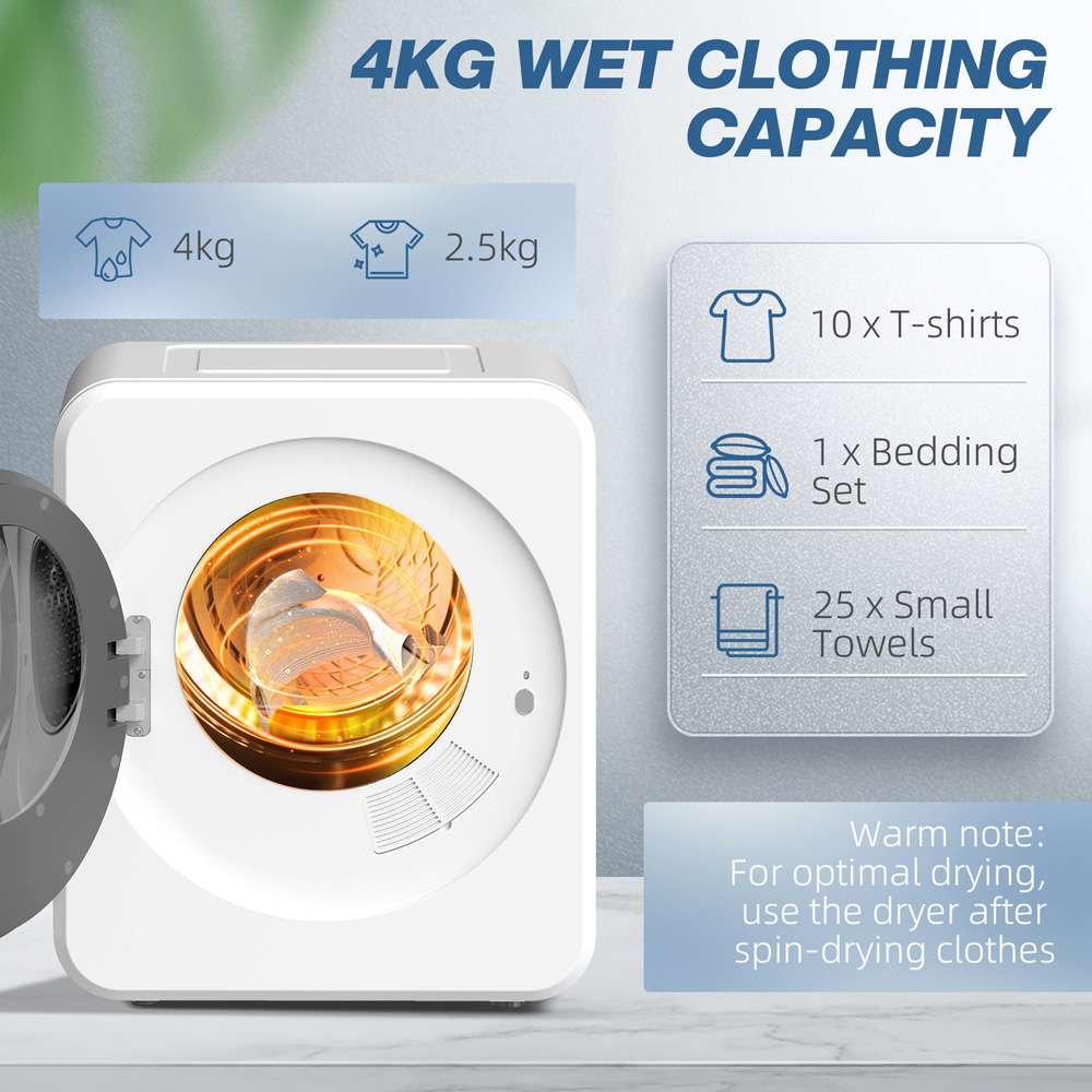 HOMCOM White Compact Vented Tumble Dryer Machine 4kg 800W Image 5