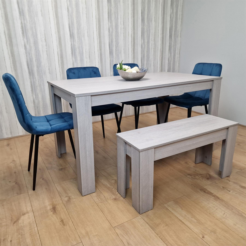 Portland 6 Seater Velvet Dining Bench Set Grey and Blue Image 6