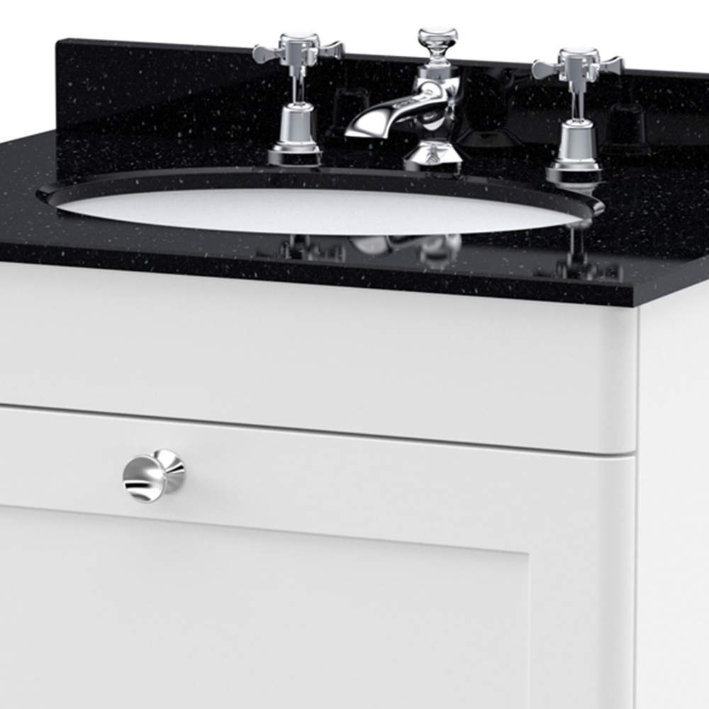 nuie Classique Single Drawer Satin White and Black Wall Hung Unit and 3 Tap Hole Marble Basin 600mm Image 2