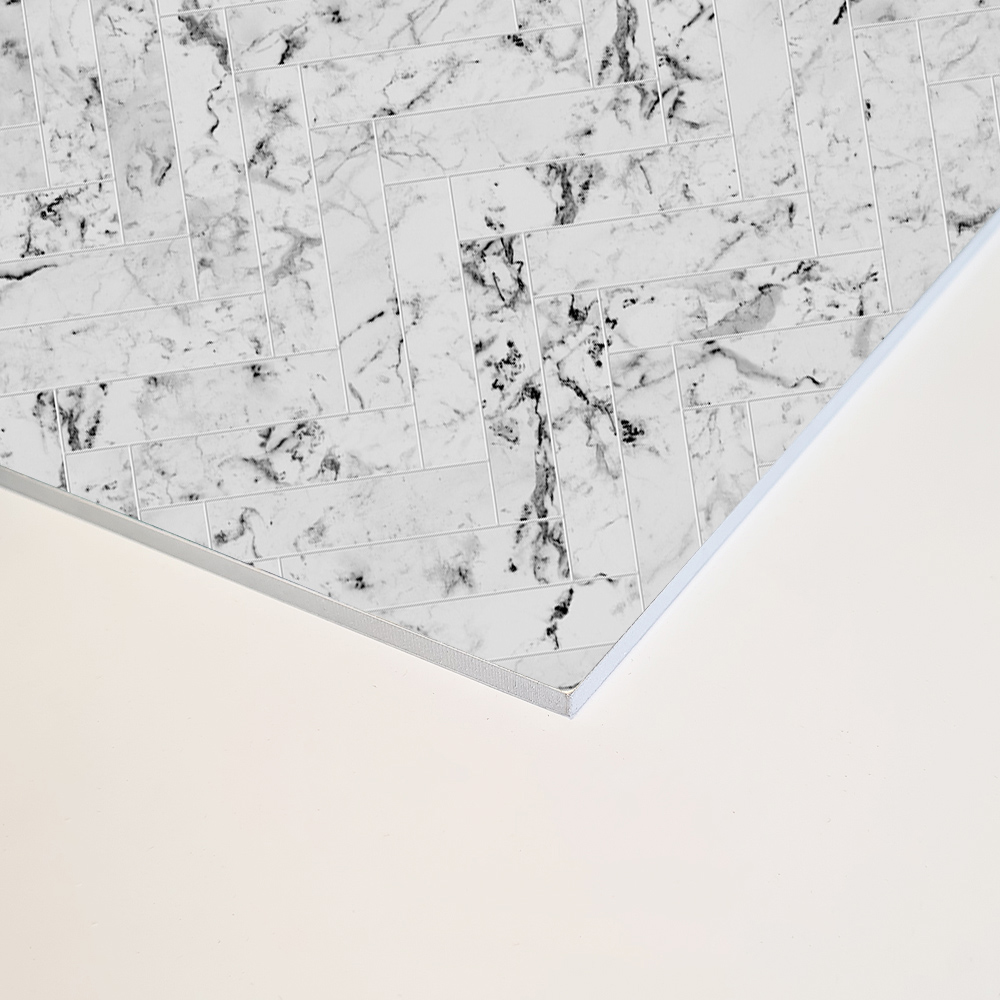 Wetwall Alloy Carrara Marble Herringbone Shower Wall Panel 1220mm Image 3