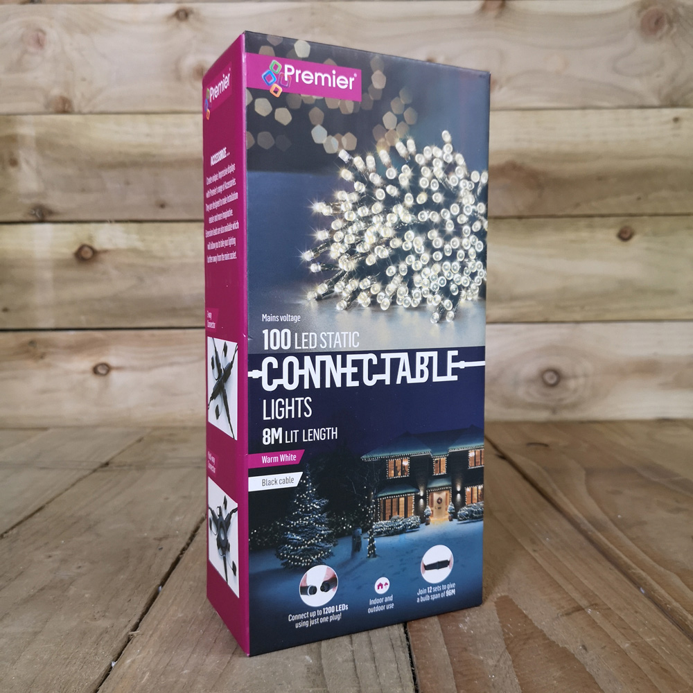 Premier 100 Warm White LED Static Black Cable String Light 8m Image 7