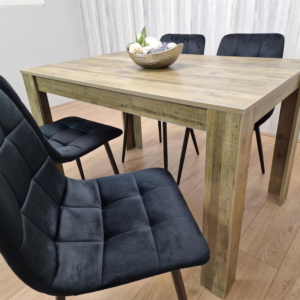 Portland 4 Seater Dining Set Rustic Effect and Black Velvet Image 5