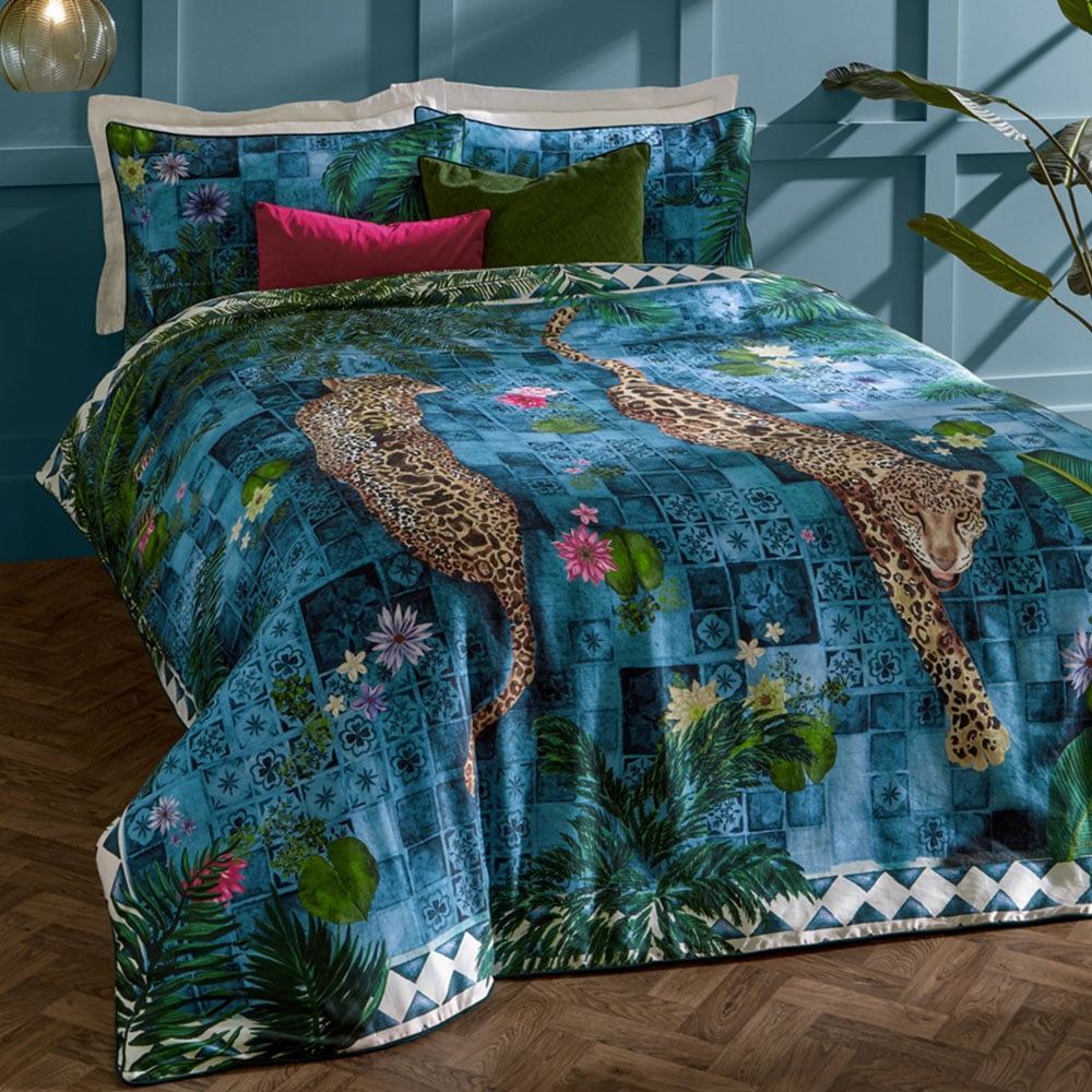 Paoletti Majorelle Exotic Super King Size Azure Blue Duvet Cover Set Image 1