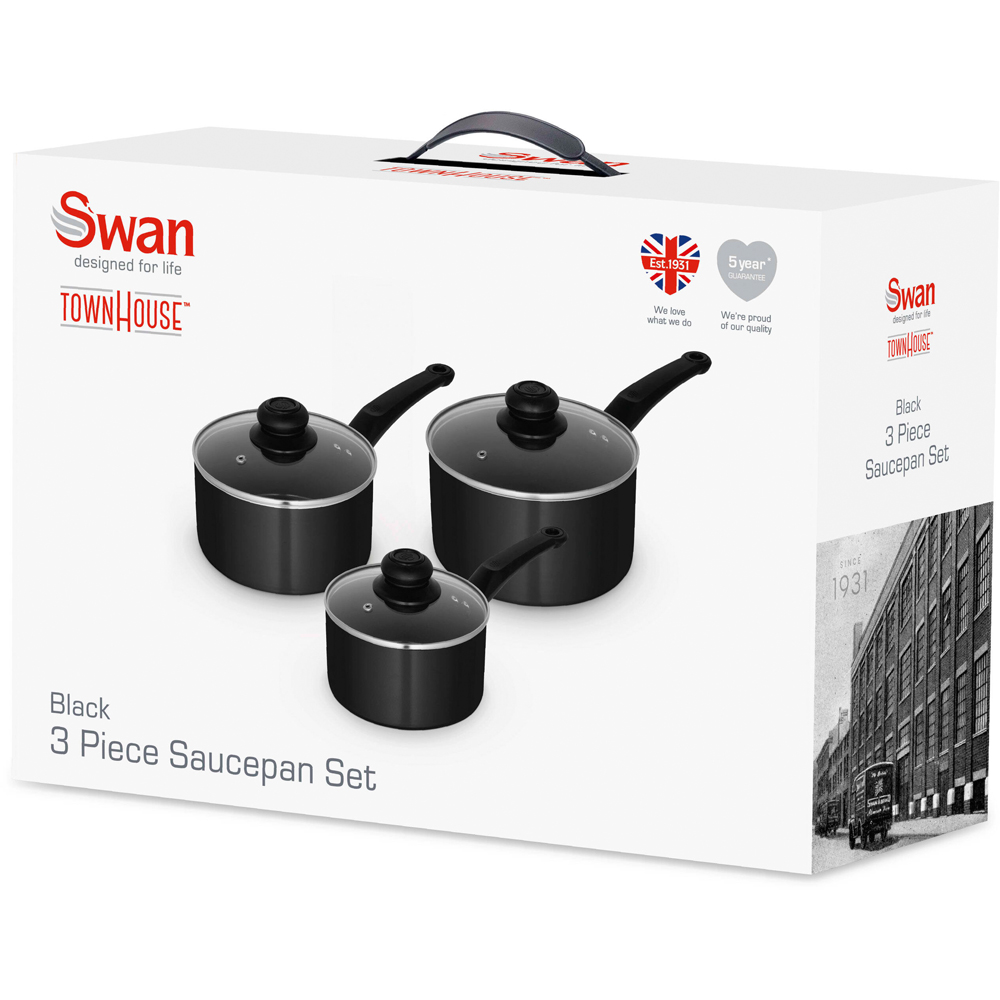 Swan Townhouse 3 Piece Black Saucepan Set Image 8
