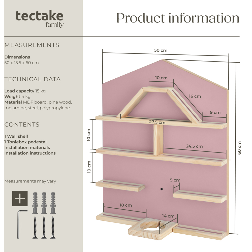 tectake Mylittle Story Pink House Design Wall Mounted Floating Shelf Image 9