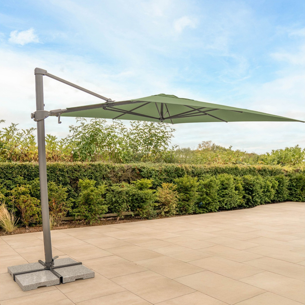Kettler Luna Meadow and Grey Cantilever Square Parasol with Granite Base and Night Cover 3 x 3m Image 2