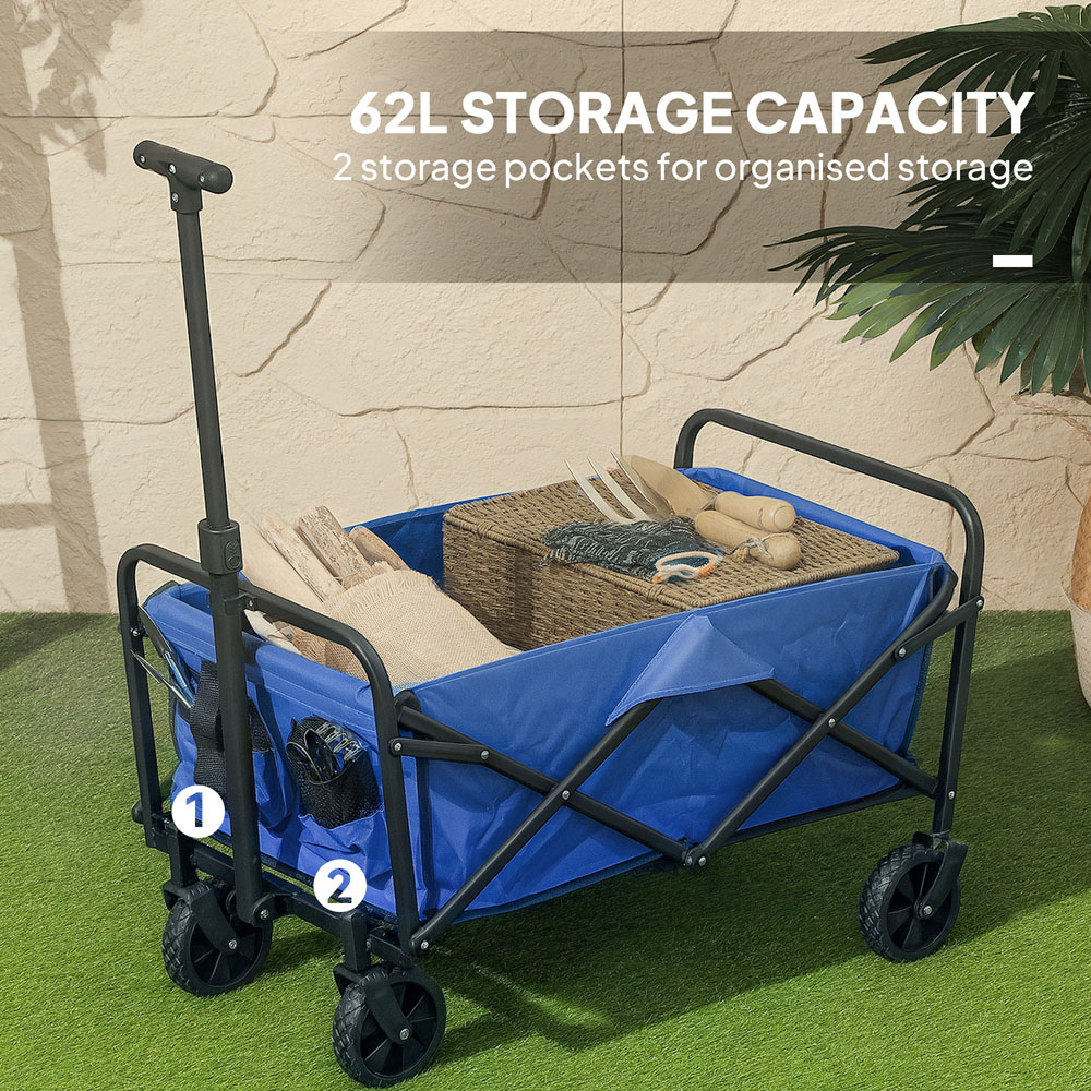 Outsunny 62L Blue Heavy Duty Folding Garden Trolley Image 8