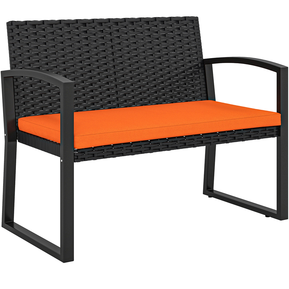 Outsunny 2 Seater Orange Resin Wicker Rattan Garden Bench with Cushion Image 2