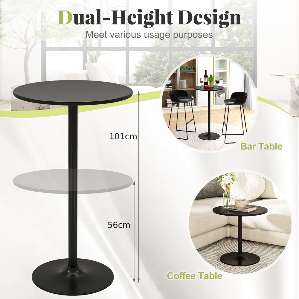 Costway Black Round Bar Table with Metal Base Set of 2 Image 8