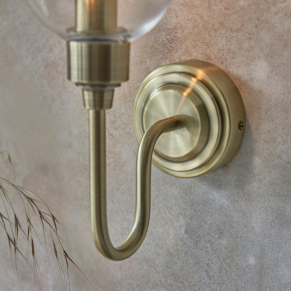 Merano Livorno Batten Clear Glass Antique Brass Plate Wall Light Image 5