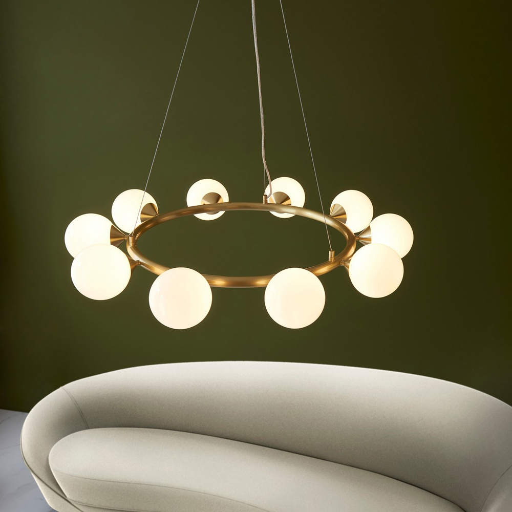 Merano Grosseto White Gloss Glass Satin Brass 10 light Plate Ceiling Light Image 7