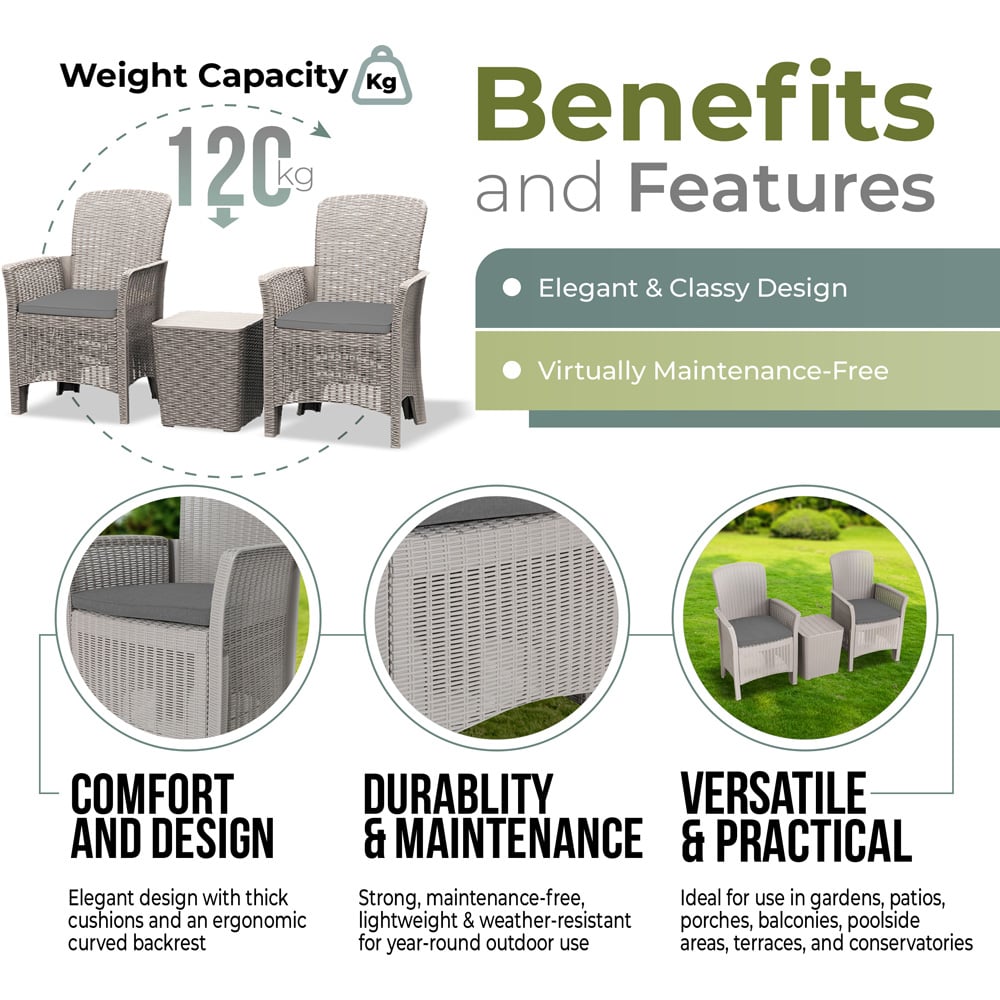 Centurion Supports Ophelia 2 Seater Cream Rattan Armchair Set with Side Table Image 7