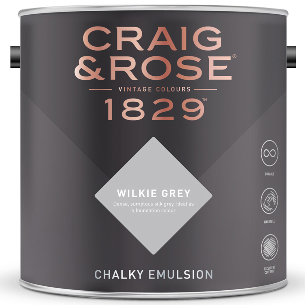 Craig & Rose Walls and Ceilings Wilkie Grey Chalky Emulsion Paint 5L Image 2