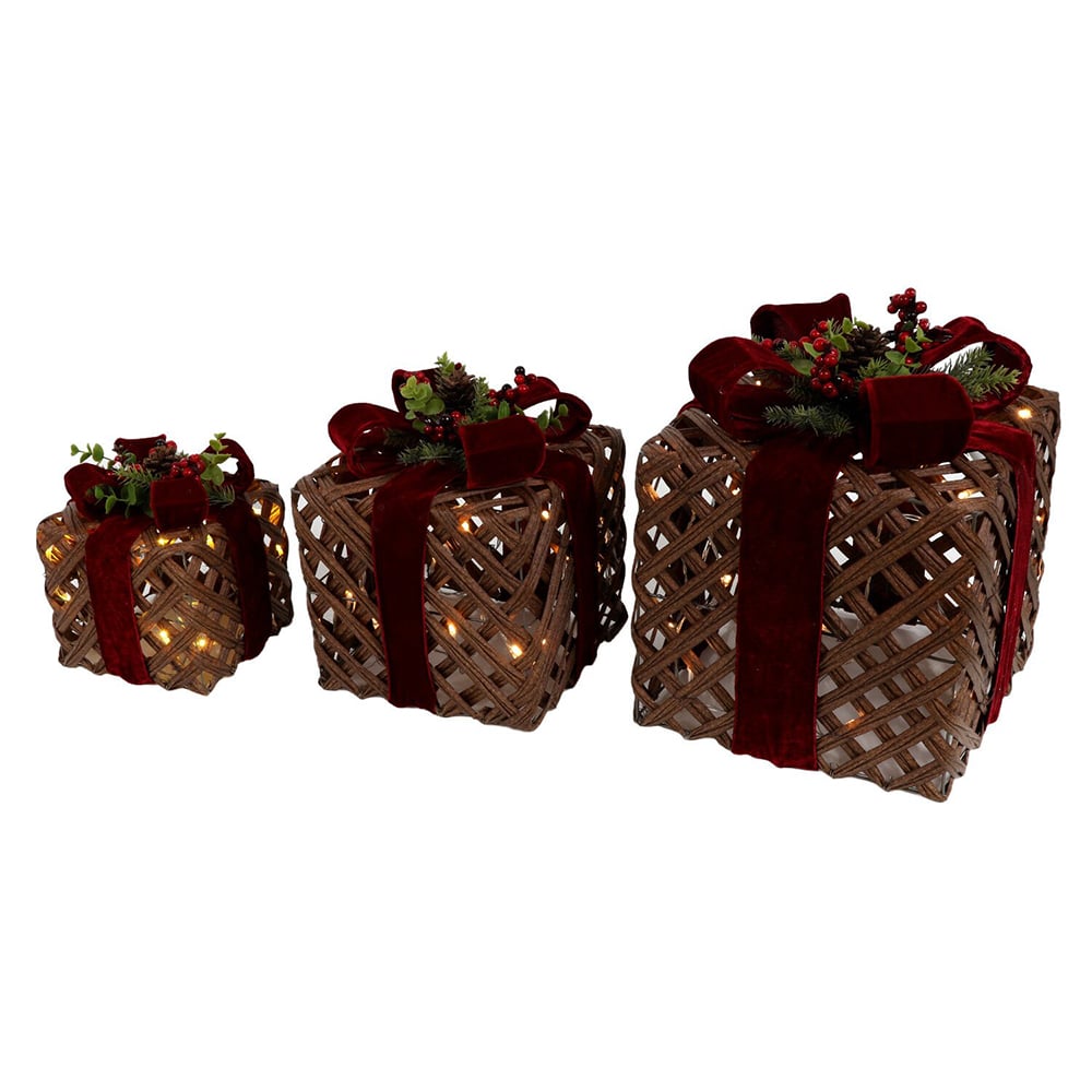 Set of 3 LED Velvet Presents - Red Image 5