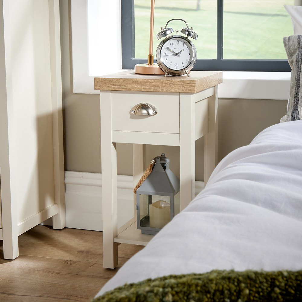 Home Source Avon Single Drawer Off White Slim Bedside Table Image 6