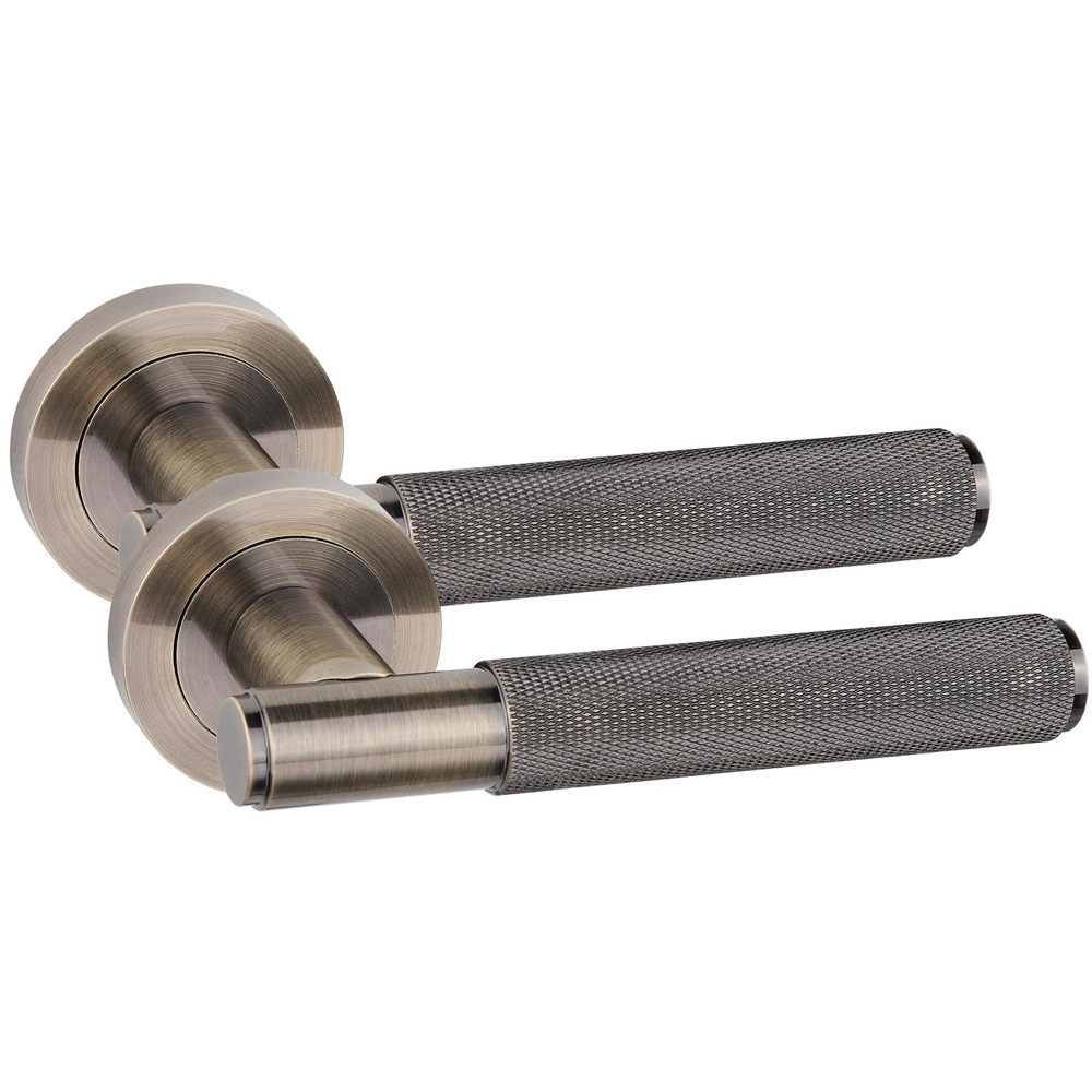 Golden Grace Straight T-Bar Knurled Antique Brass Door Handles Euro Lock Key and Thumbturn Set 70mm Image 3
