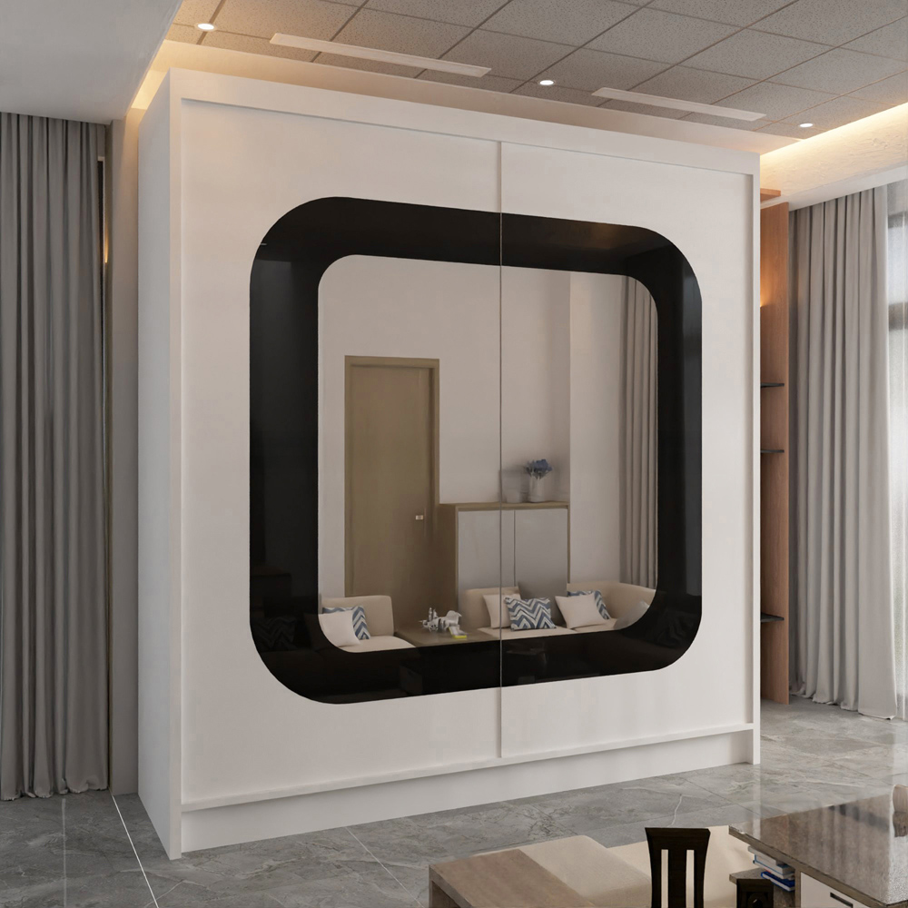 M N Furniture Cheen 2 Door White and Black Strip Mirrored Sliding Wardrobe 203cm Image 4