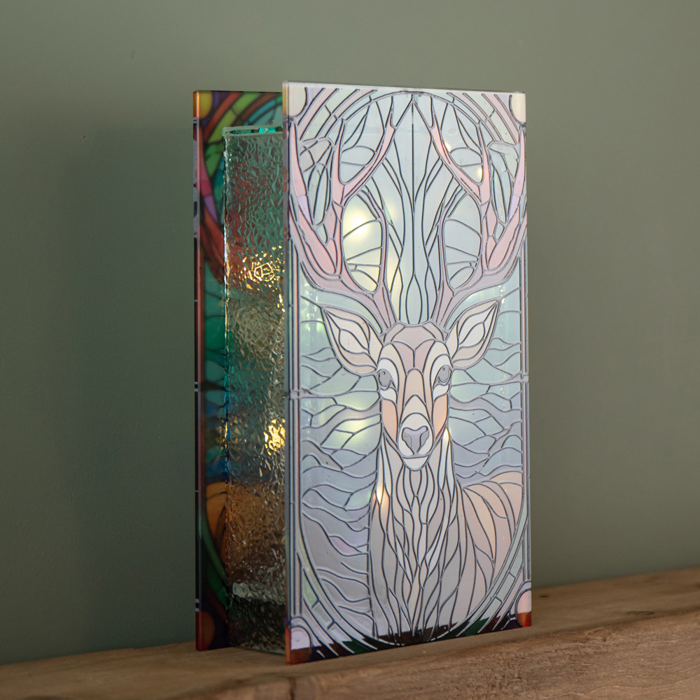 Samuel Alexander 50 Warm White LED Light Up Stag Scene Stained Glass Christmas Decoration 21cm Image 5