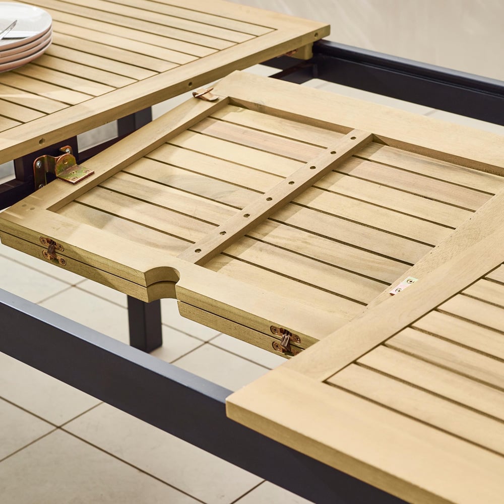 Furniturebox Mallow 6 Seater Teak Finish Wood Outdoor Extending Dining Set Image 7