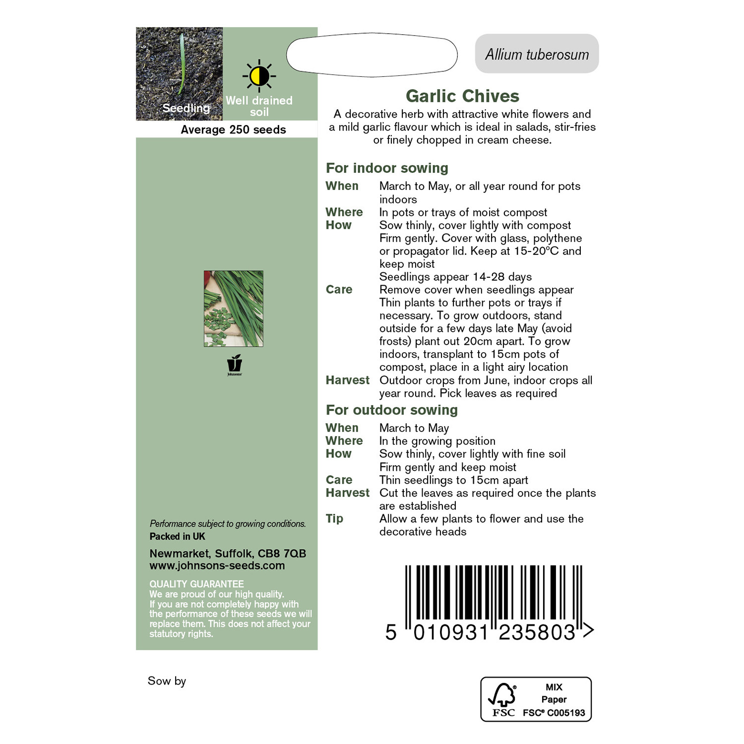 Johnsons Garlic Chives Herb Seeds Image 3