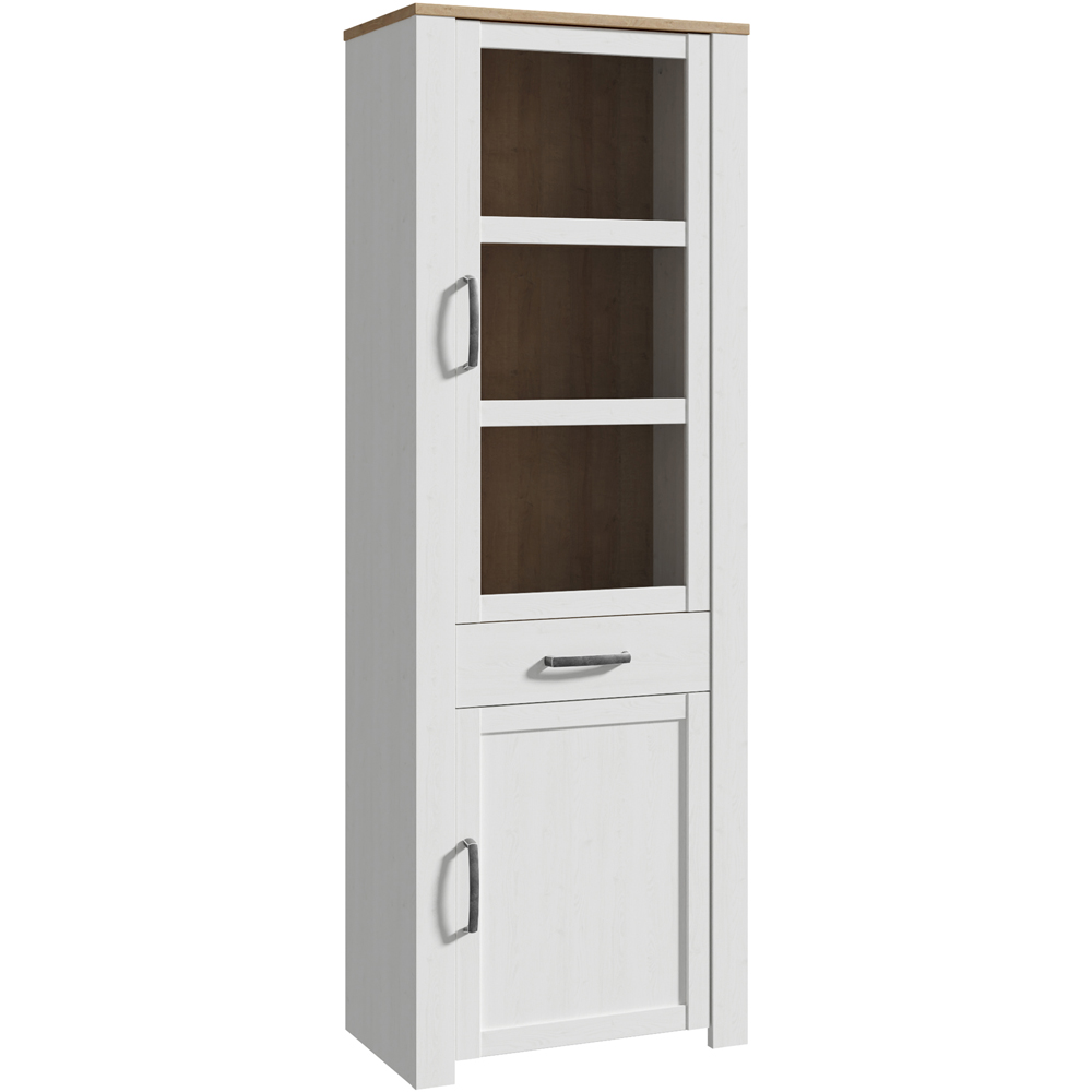 Florence Bohol 2 Door Single Drawer Riviera Oak and White Narrow LED Display Cabinet Image 3