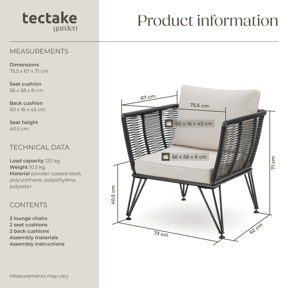 tectake Valeiras Set of 2 Woven Rope Design Accent Chair Image 9