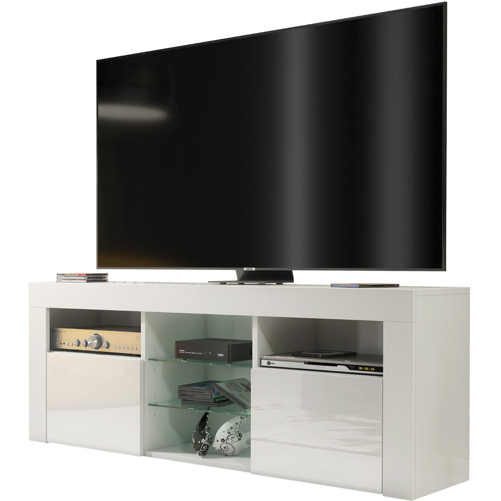 Creative Furniture Pulse White and White Gloss 2 Door 5 Shelf TV Unit Image 2