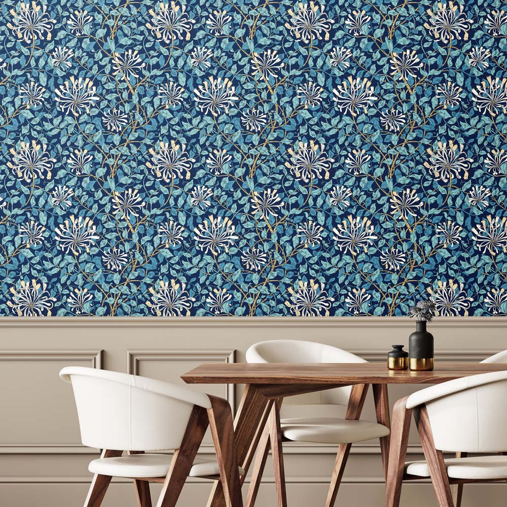 Hoopla Walls Honeysuckle Leaf Trail Navy Blue Non Woven Wallpaper Image 2