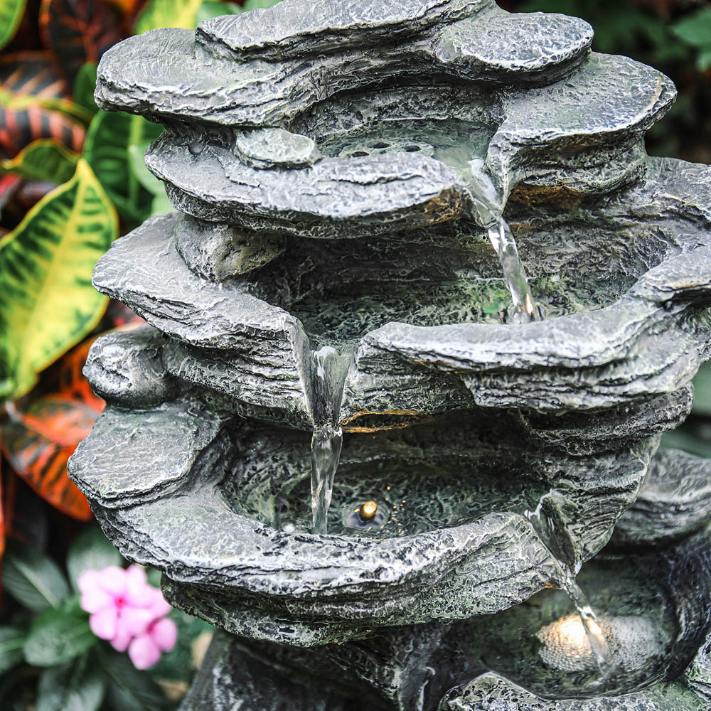 Living and Home Solar Grey Rockery Water Fountain with LED Lights Image 5