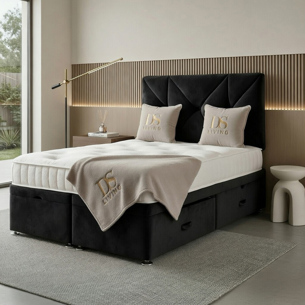 DS Living Eclipse Double Black Plush Velvet Ottoman Bed Image 4