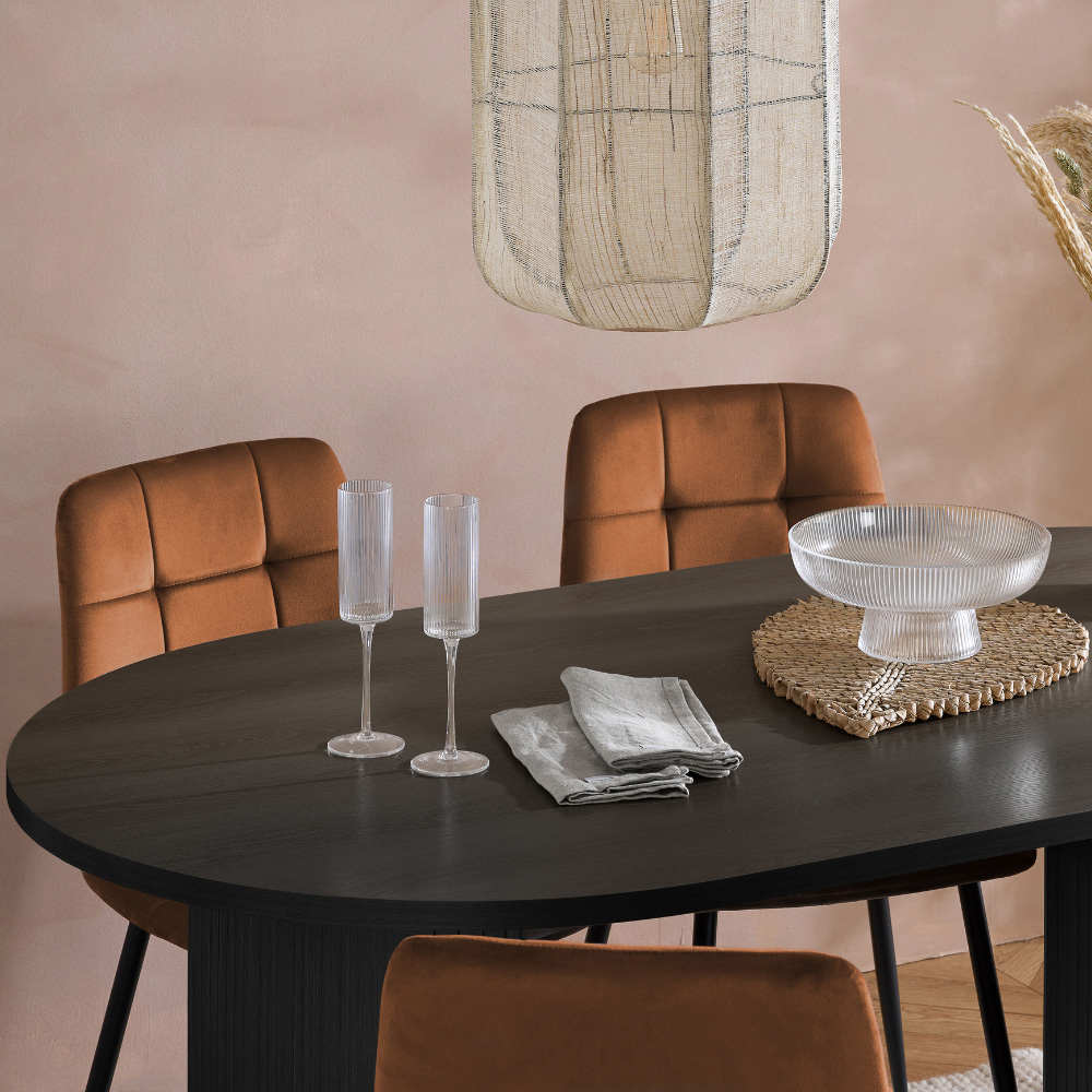 Axel 4 Seater Oval Fluted Dining Set Black and Russet Fabric Image 4