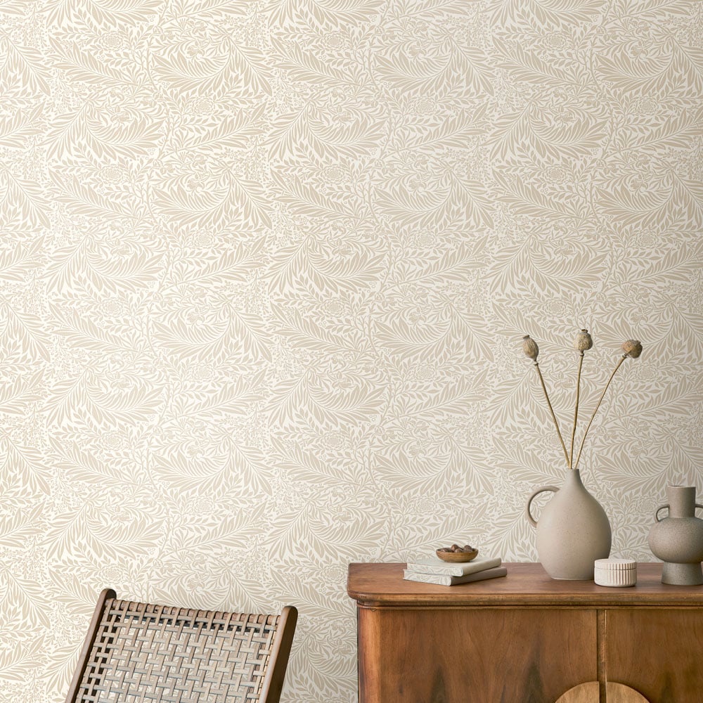 Hoopla Walls Elegance Ditsy Leaf Stripe Linen Wallpaper Image 2