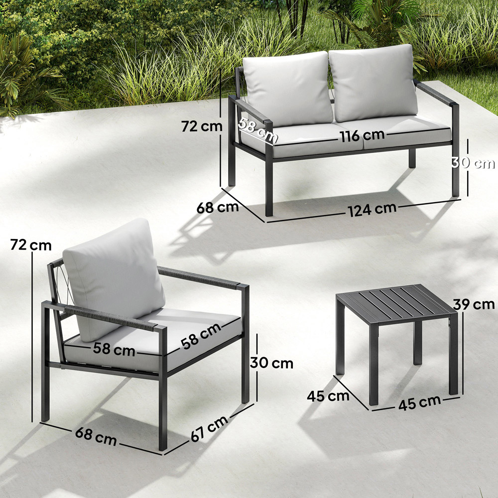 Outsunny 4 Seater Light Grey Metal Garden Lounge Set with Cushion Image 9