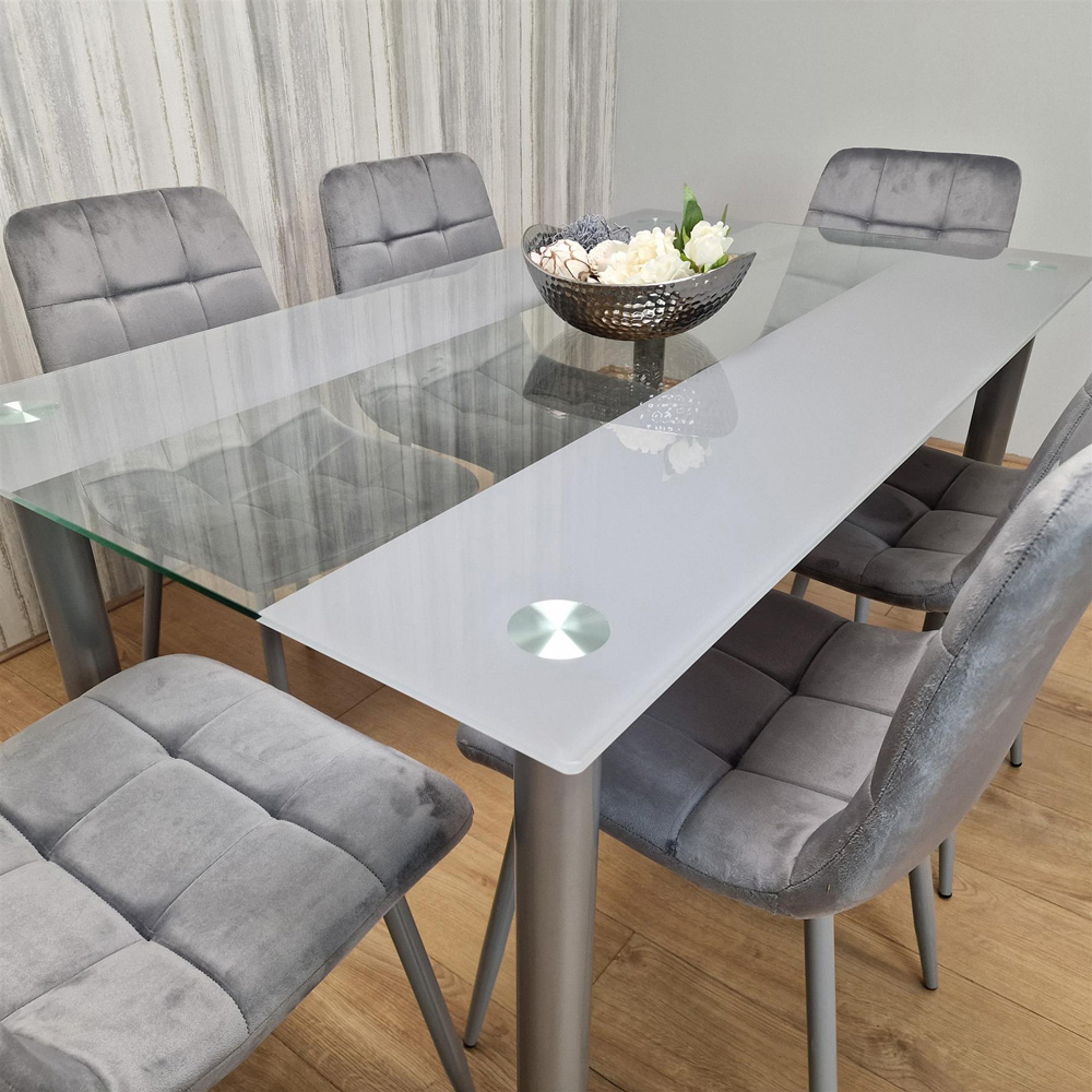 Portland 6 Seater Square Velvet Dining Table Set Grey Image 3