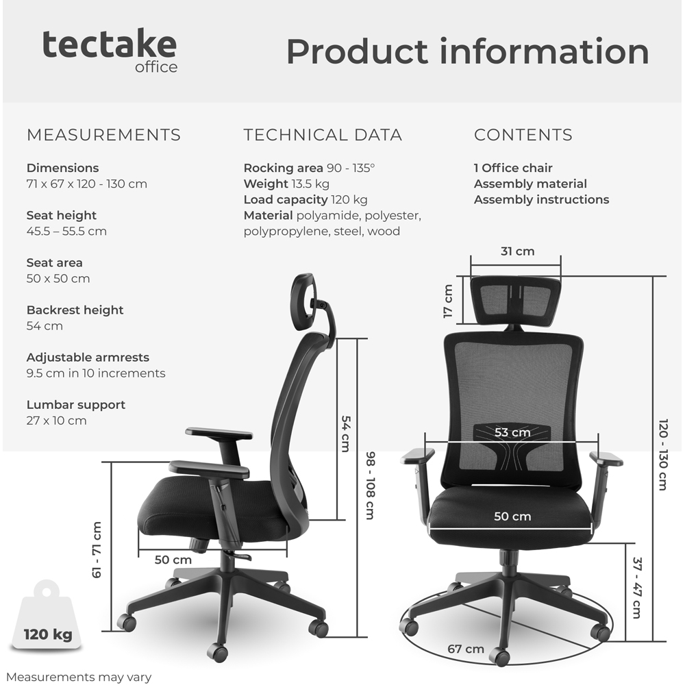 Tectake Phoebe Black Adjustable Office Chair Image 9