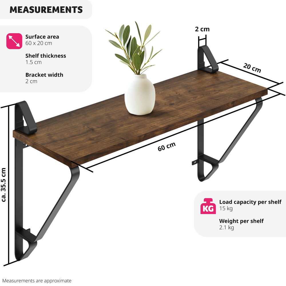 tectake Irvine Dark Wood Wall Shelf Set of 2 Image 7